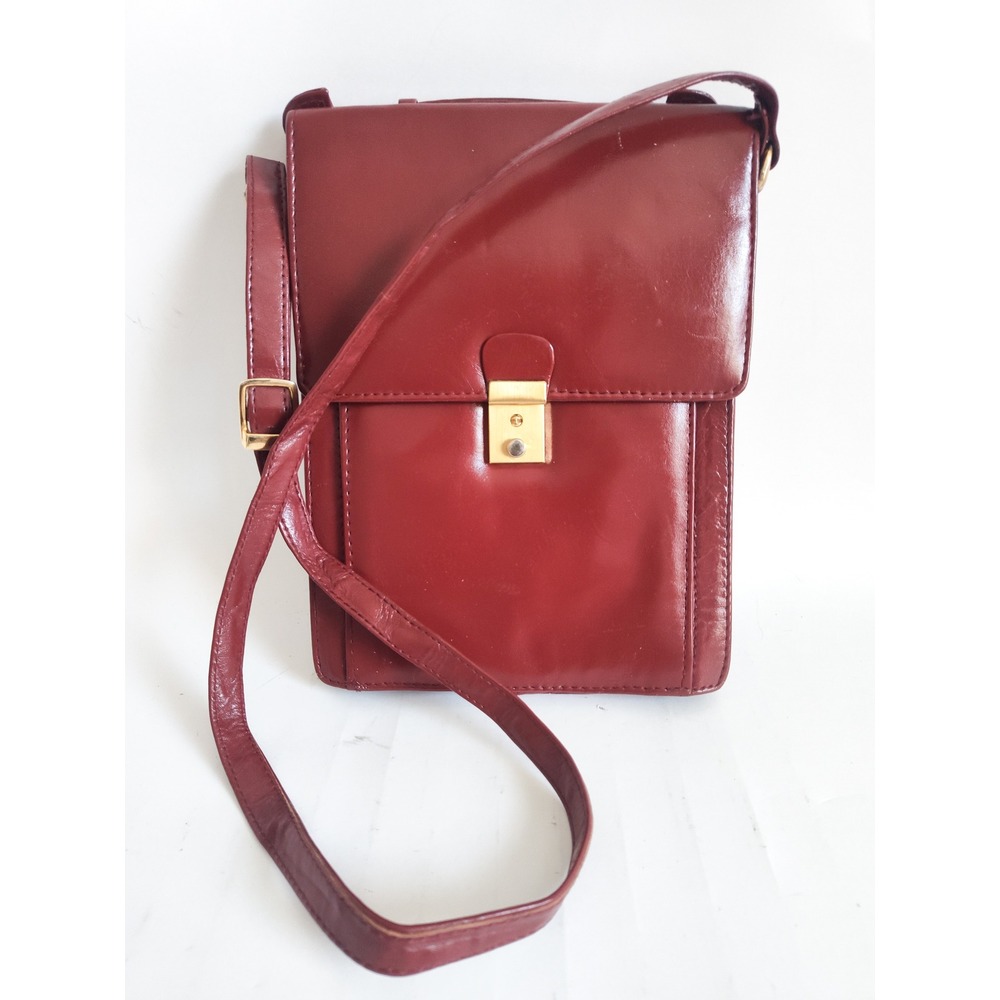 Vintage Leather Crossbody Bag Dark Red Top Handle Satchel Organizer Chic Preppy